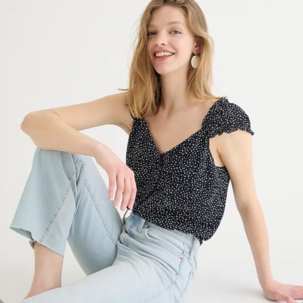 J.‎ Crew NWT Cap-Cleeve Crinkle Chiffon Top in Dot
